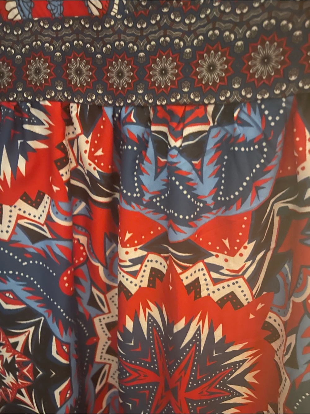 Women’s Maxi Dress - Red & Blue Printed Floral Star Pattern